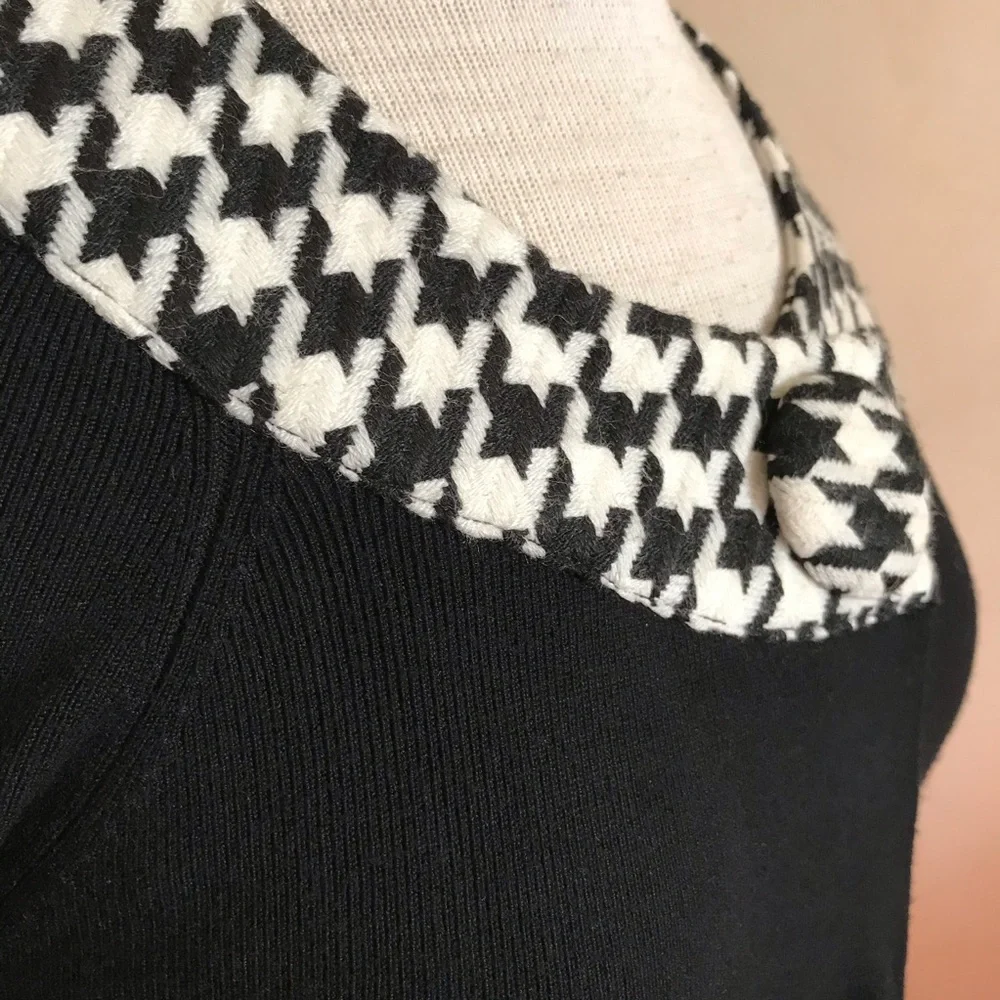 Vintage Black Dress with Houndstooth Trim - Picture 4 of 5